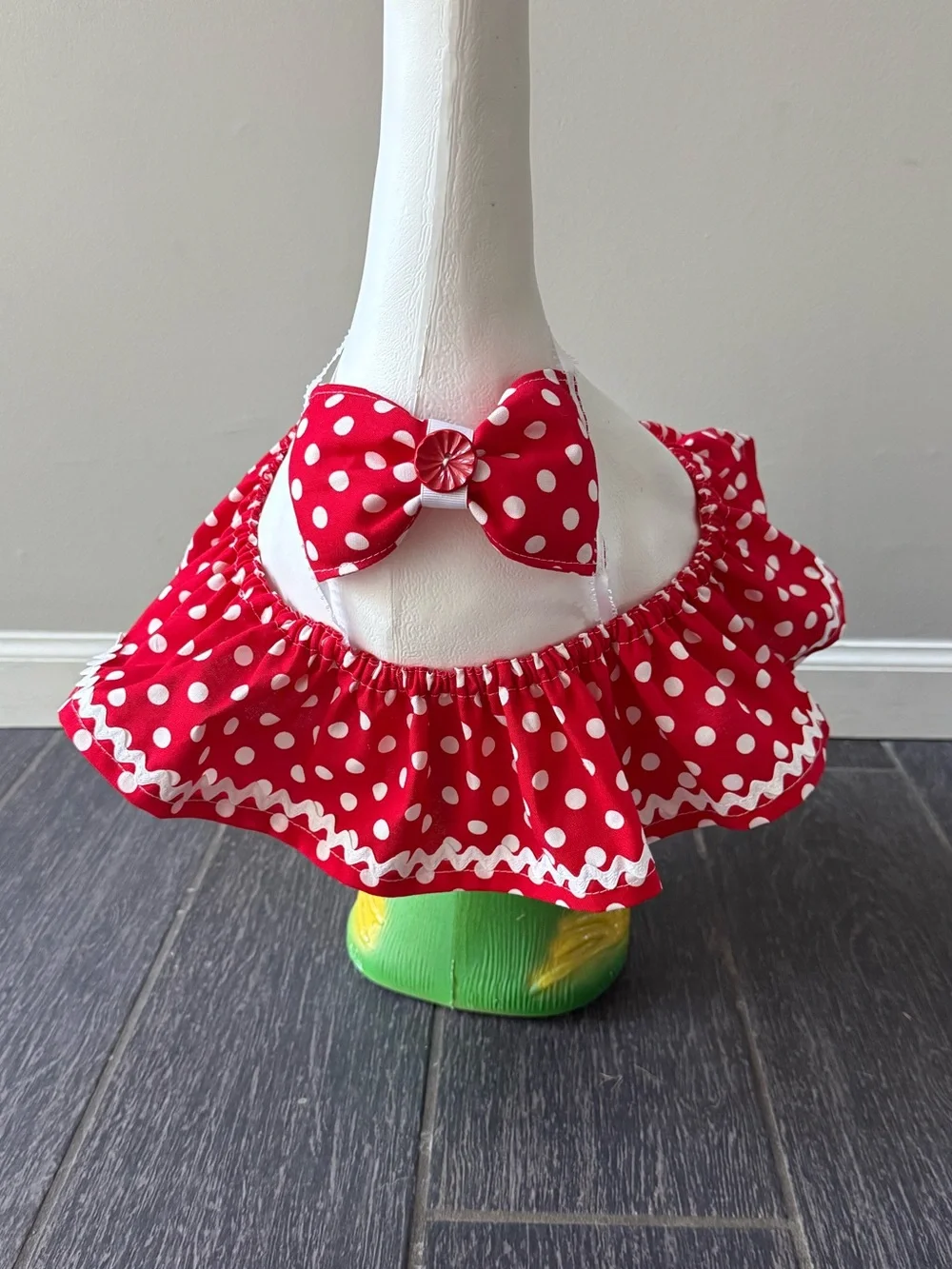 Red & white polka dot bikini with hat for 23” porch goose